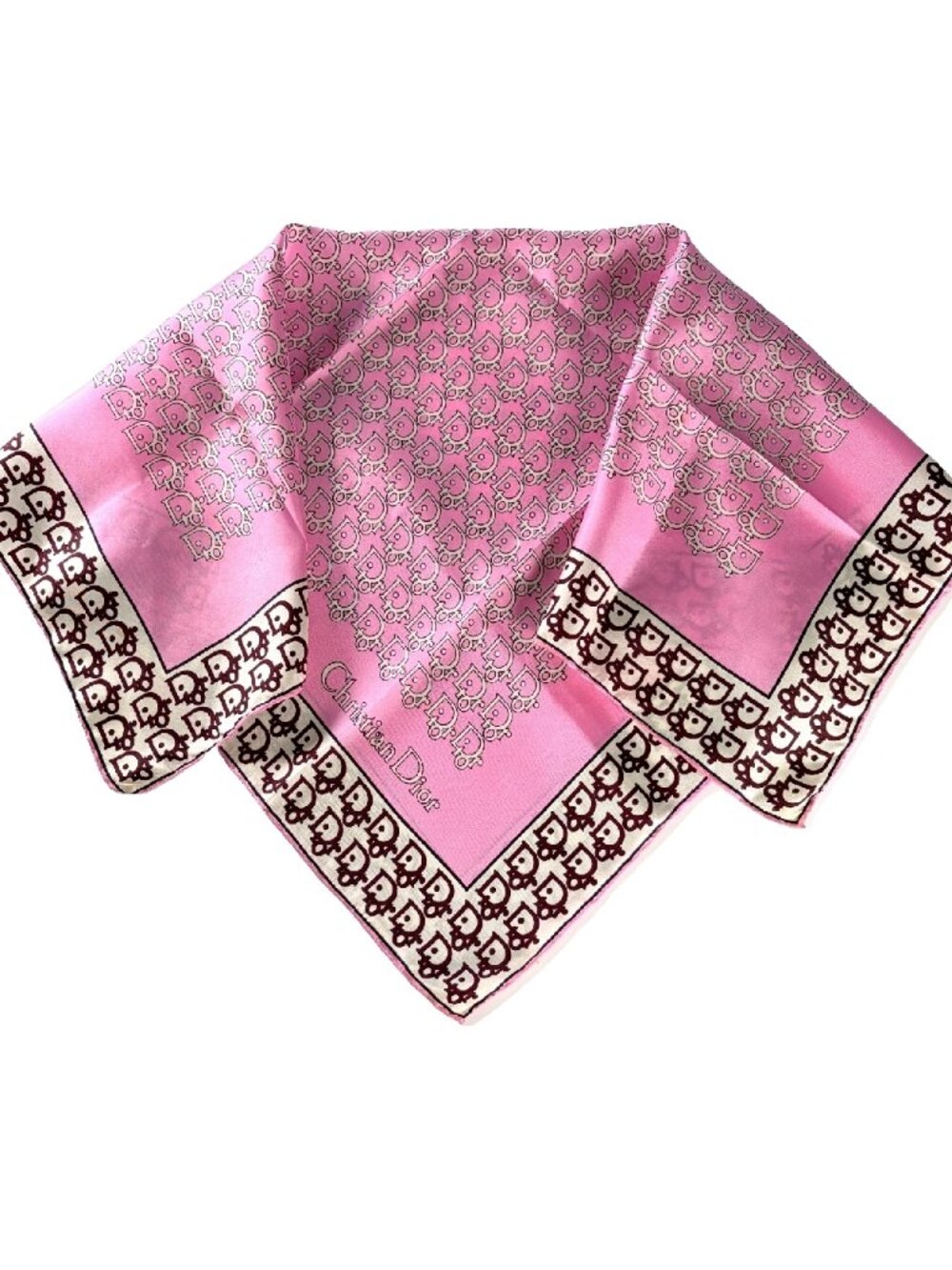Vintage Christian Dior Trotter Monogram Silk Scarf Pink 26.5" Made in Italy